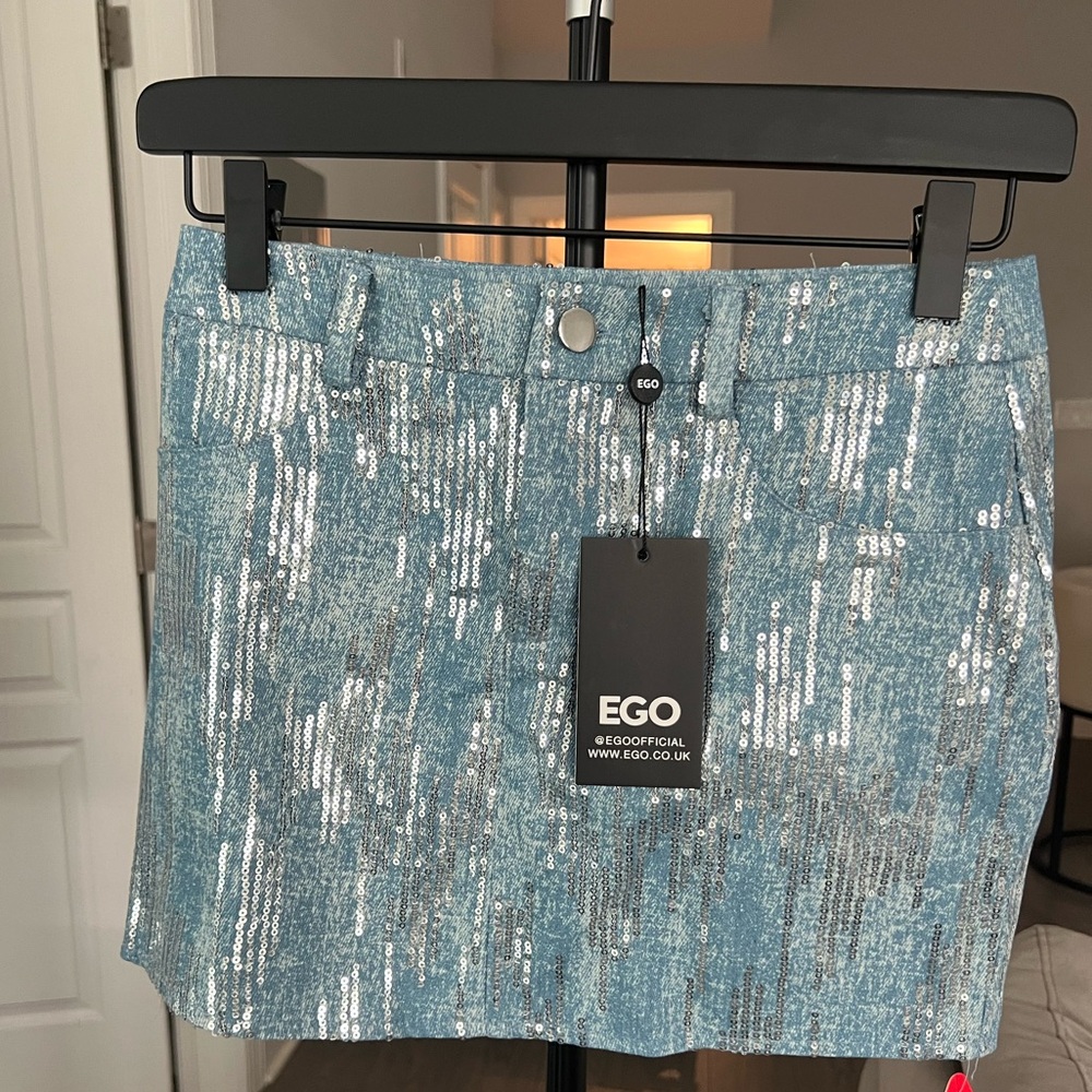 EGO Blue and Silver Sequin short Skirt